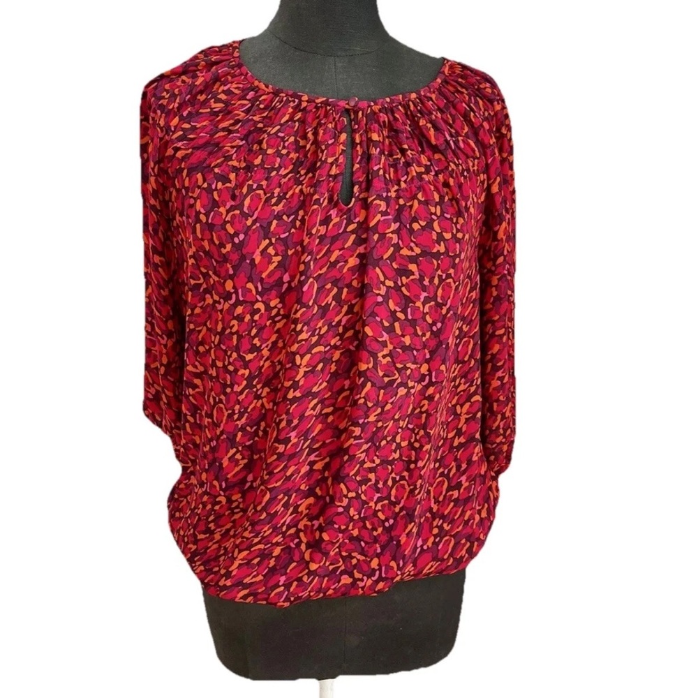 Ann Taylor Loft ladies red orange boho pullover blouse size small keyhole neck